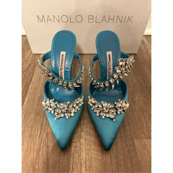 MANOLO BLAHNIK Satin Lurum 90 Heels